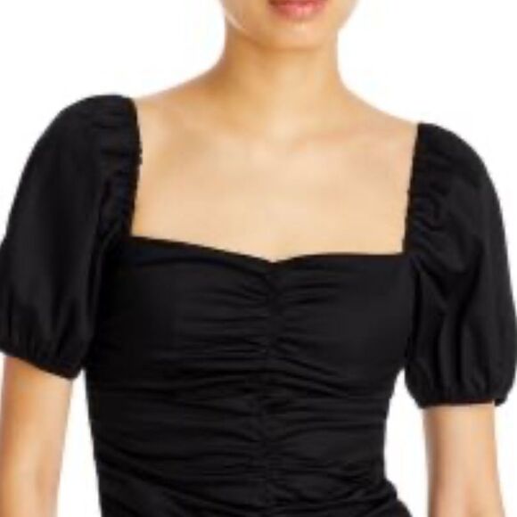 She + Sky Black Ruched Puff Sleeve Crop top size small - Picture 1 of 7